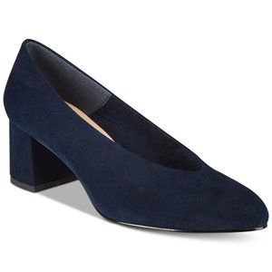 W303 Navy Suede Jensen Block Heel Pump Shoes 7.5 N